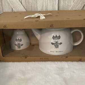 Rae Dunn Bee Happy Crown Teapot and Honey Pot Set